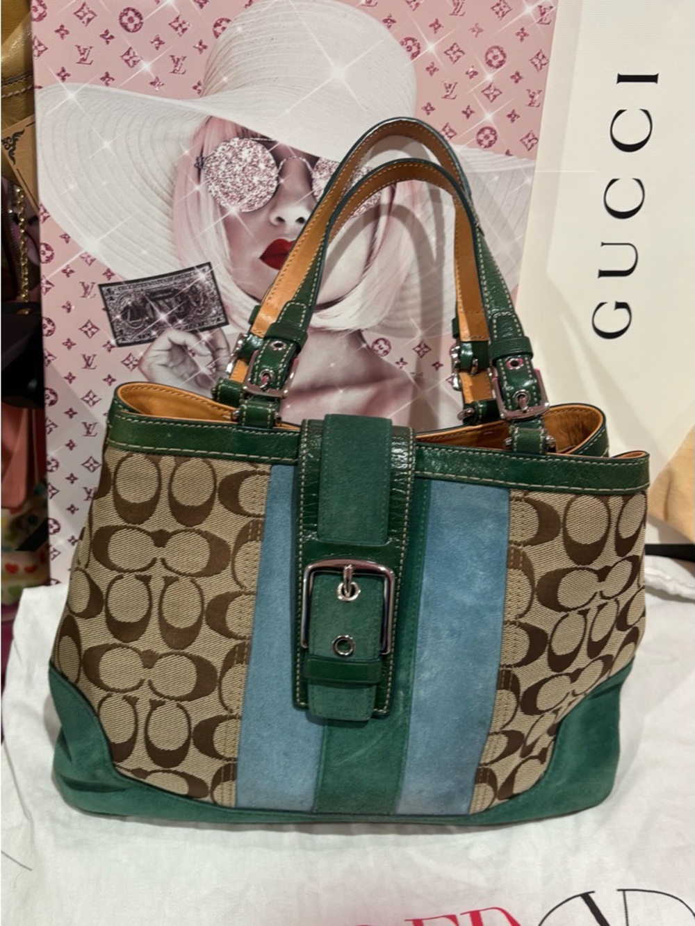 Coach Green and Brown Shoulder Bag